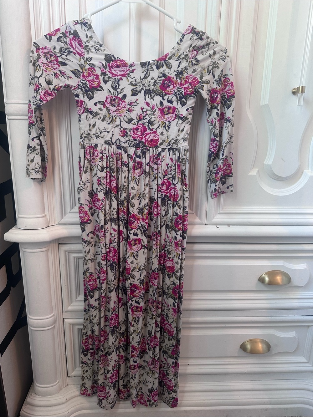 SweetHoney Cream Maxi Dress with Pink Floral Print size 6